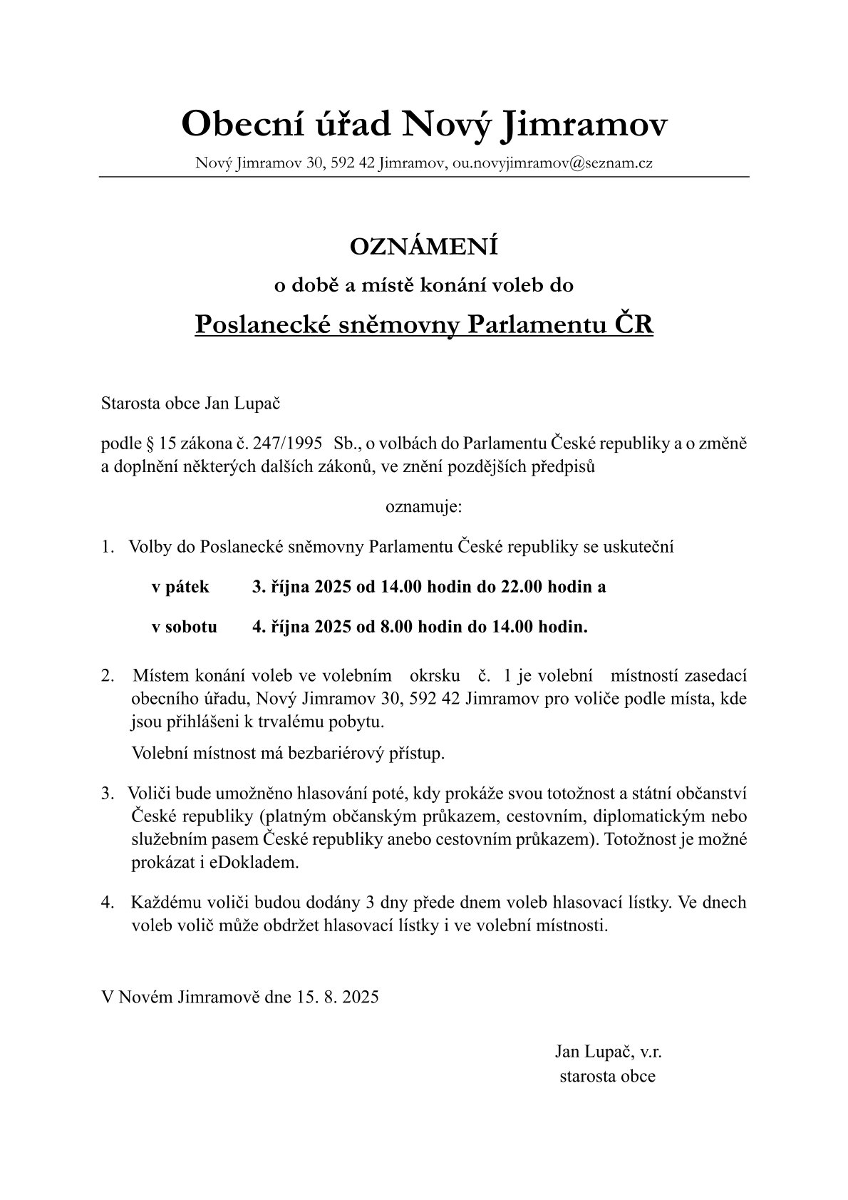 VOLBY - Poslanecká sněmovna PČR